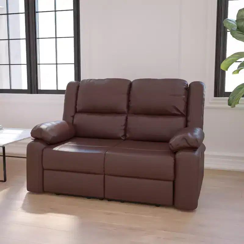 Causeuse inclinable en similicuir noir/marron et microfibre pour 2 personnes