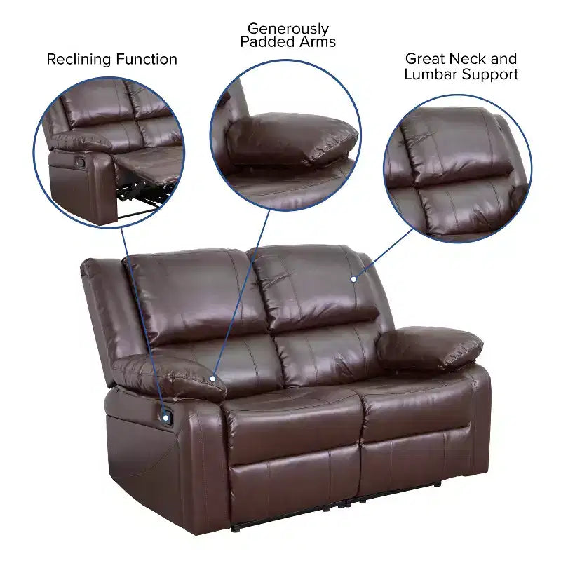 Causeuse inclinable en similicuir noir/marron et microfibre pour 2 personnes