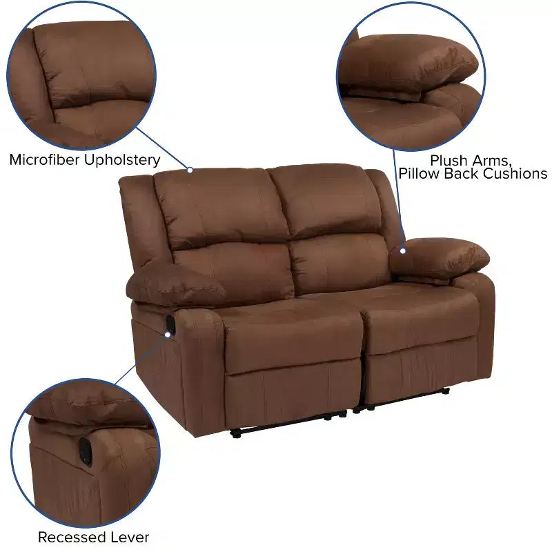 Causeuse inclinable en similicuir noir/marron et microfibre pour 2 personnes