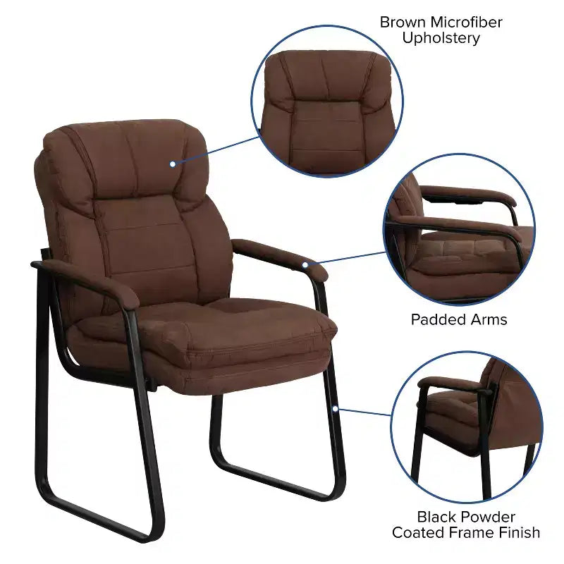 Chaise visiteur en microfibre avec accoudoirs fixes et piètement luge, 1 place