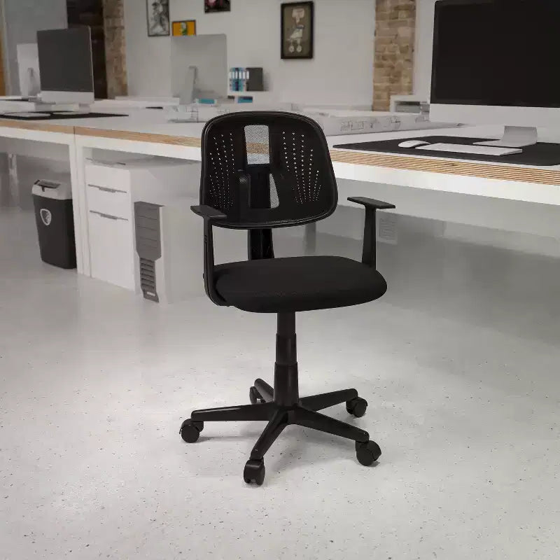 Fauteuil de bureau pivotant noir/gris/blanc en maille mi-dossier avec accoudoirs fixes, pour 1 personne