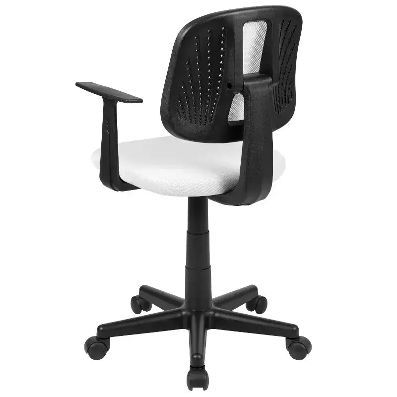 Fauteuil de bureau pivotant noir/gris/blanc en maille mi-dossier avec accoudoirs fixes, pour 1 personne