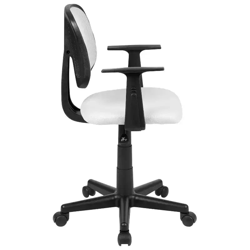 Fauteuil de bureau pivotant noir/gris/blanc en maille mi-dossier avec accoudoirs fixes, pour 1 personne