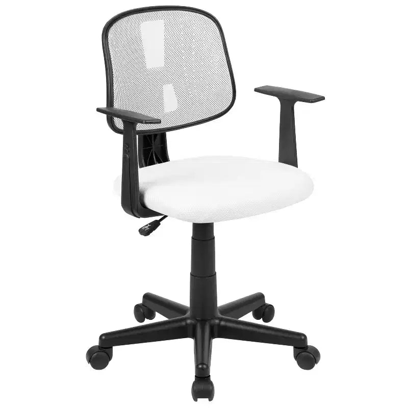 Fauteuil de bureau pivotant noir/gris/blanc en maille mi-dossier avec accoudoirs fixes, pour 1 personne