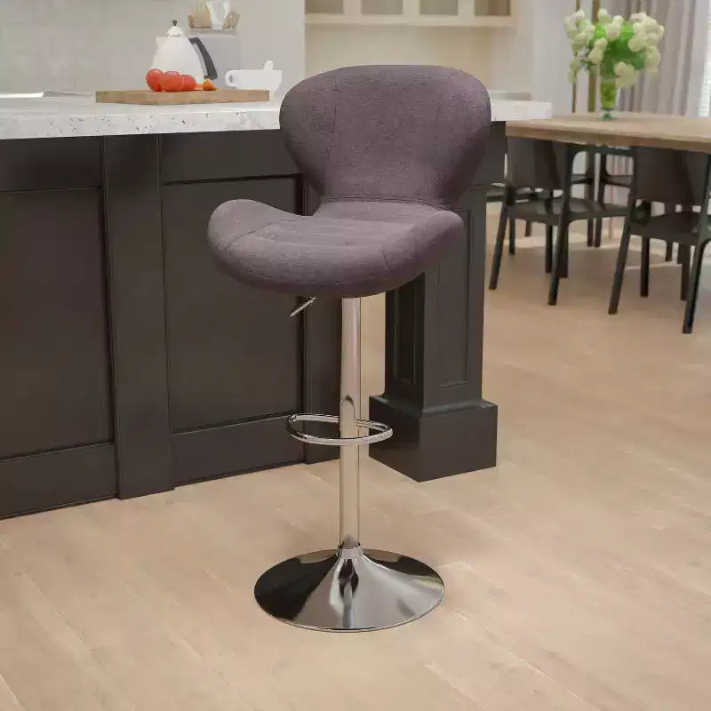 Tabouret de bar pivotant à hauteur réglable, dossier mi-haut incurvé, rembourré, 1 place
