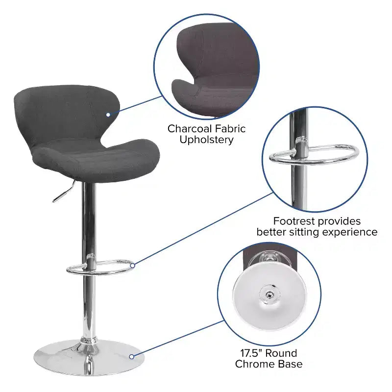 Tabouret de bar pivotant à hauteur réglable, dossier mi-haut incurvé, rembourré, 1 place