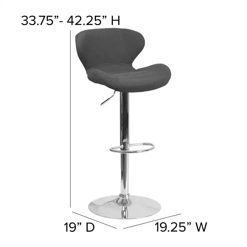 Tabouret de bar pivotant à hauteur réglable, dossier mi-haut incurvé, rembourré, 1 place