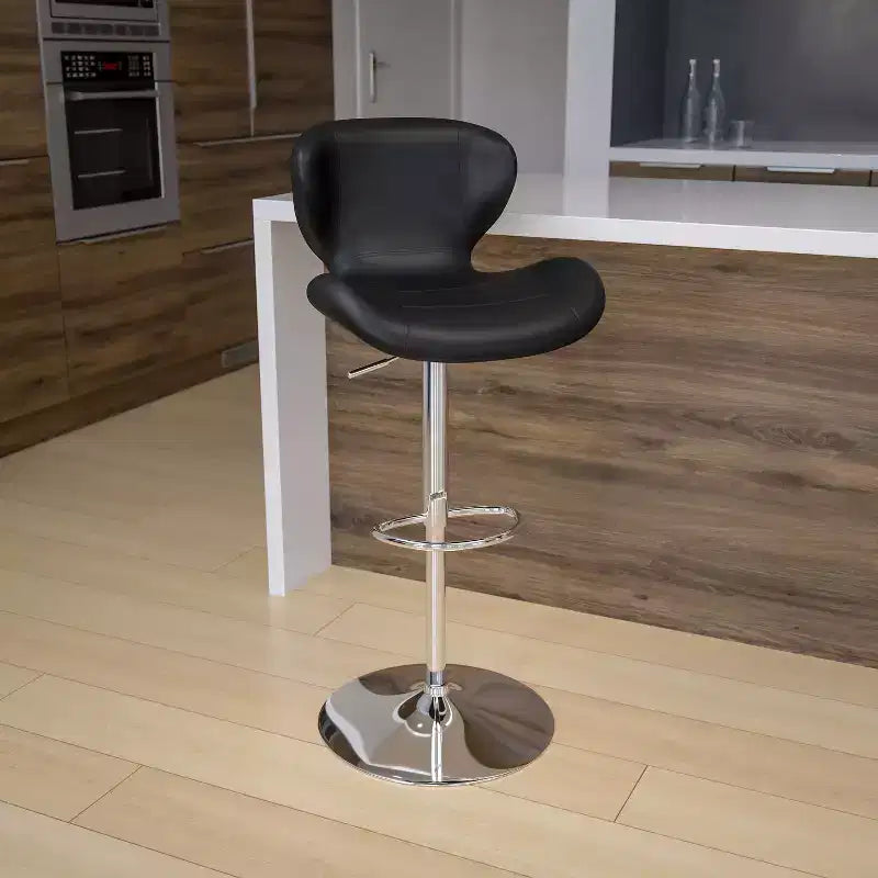 Tabouret de bar pivotant à hauteur réglable, dossier mi-haut incurvé, rembourré, 1 place