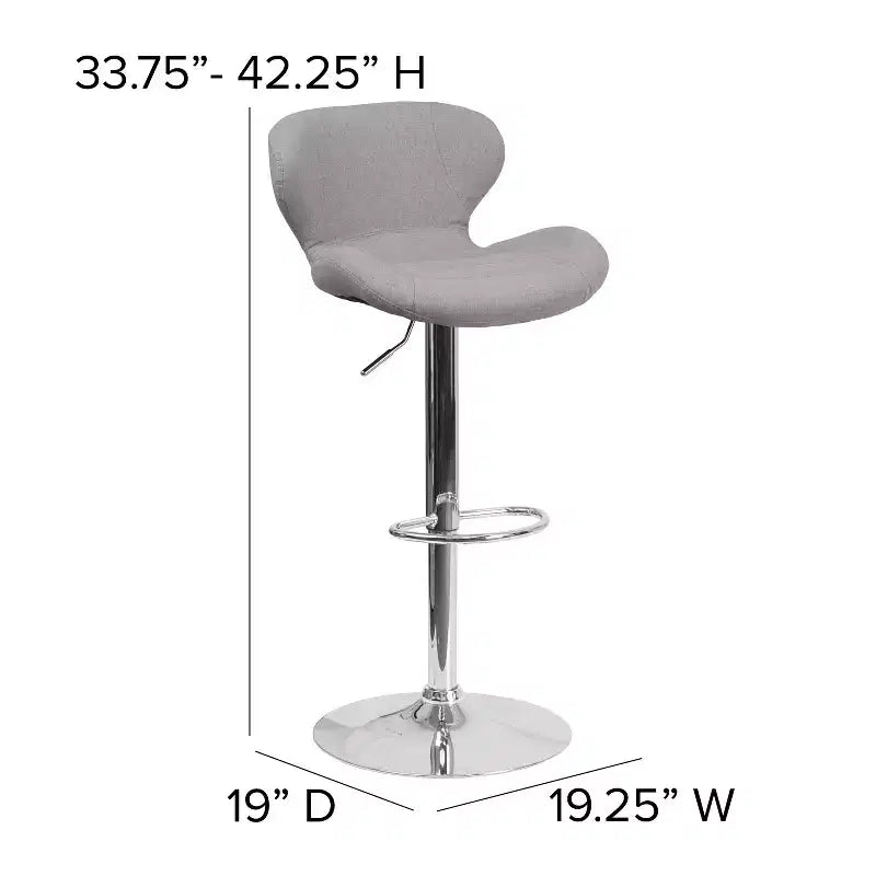 Tabouret de bar pivotant à hauteur réglable, dossier mi-haut incurvé, rembourré, 1 place