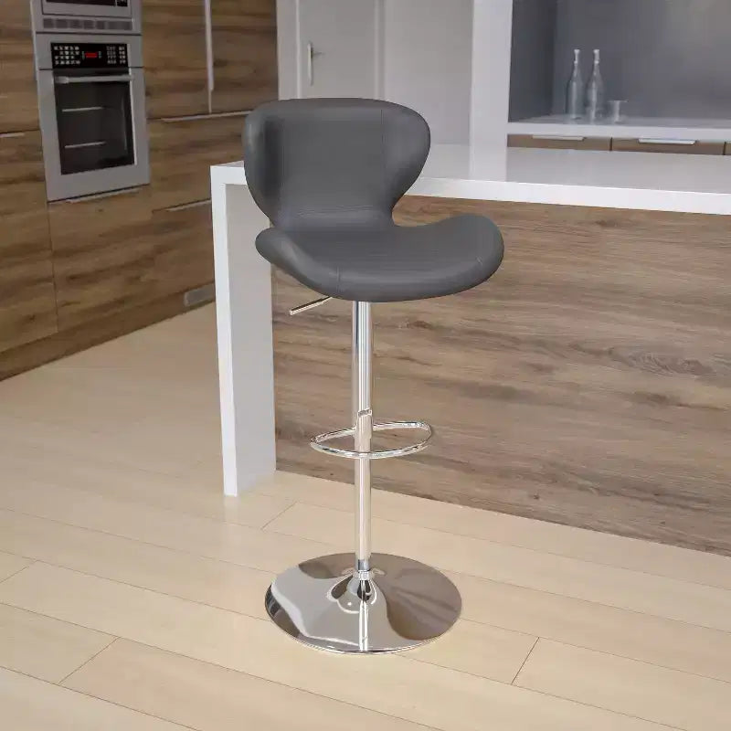Tabouret de bar pivotant à hauteur réglable, dossier mi-haut incurvé, rembourré, 1 place
