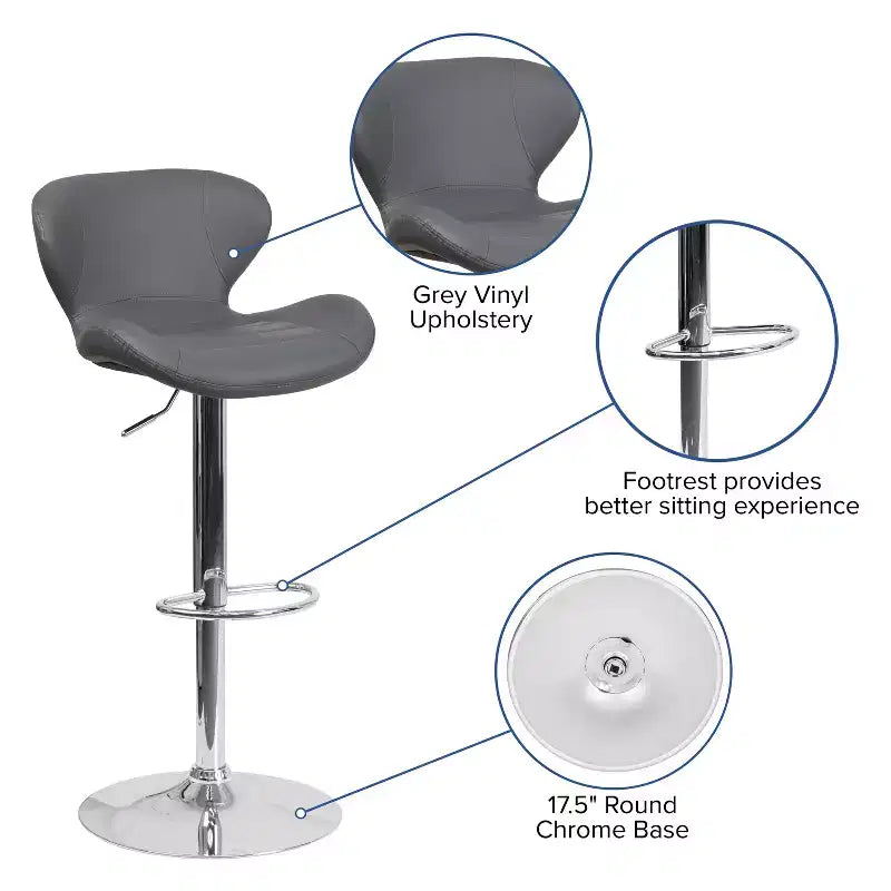 Tabouret de bar pivotant à hauteur réglable, dossier mi-haut incurvé, rembourré, 1 place
