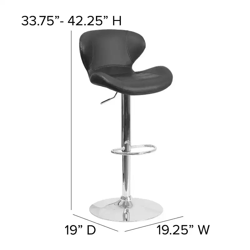 Tabouret de bar pivotant à hauteur réglable, dossier mi-haut incurvé, rembourré, 1 place