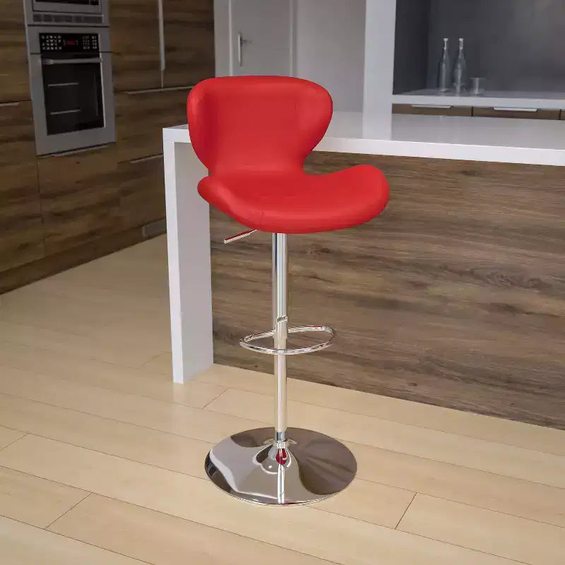 Tabouret de bar pivotant à hauteur réglable, dossier mi-haut incurvé, rembourré, 1 place
