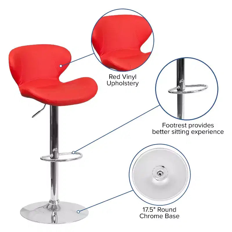 Tabouret de bar pivotant à hauteur réglable, dossier mi-haut incurvé, rembourré, 1 place