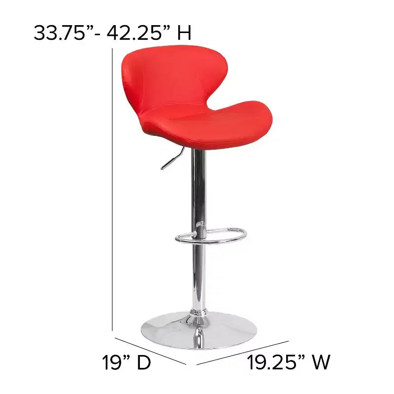 Tabouret de bar pivotant à hauteur réglable, dossier mi-haut incurvé, rembourré, 1 place