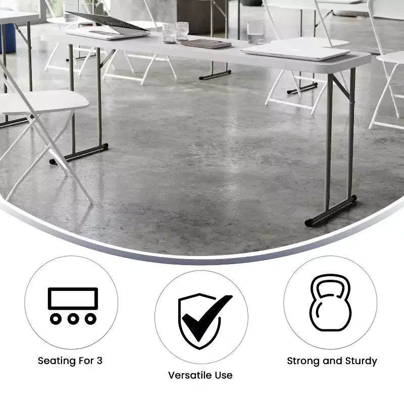 Table pliante rectangulaire blanche, 3 places, 1,8 m