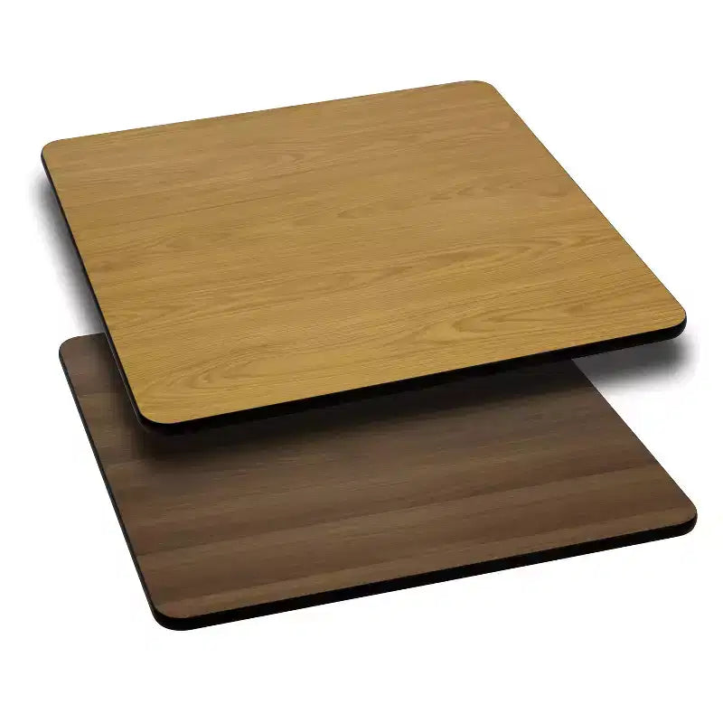 Dessus de table réversible carré de 30 po en stratifié, Noir/Acajou et Naturel/Noyer, 2 finitions, 1 personne