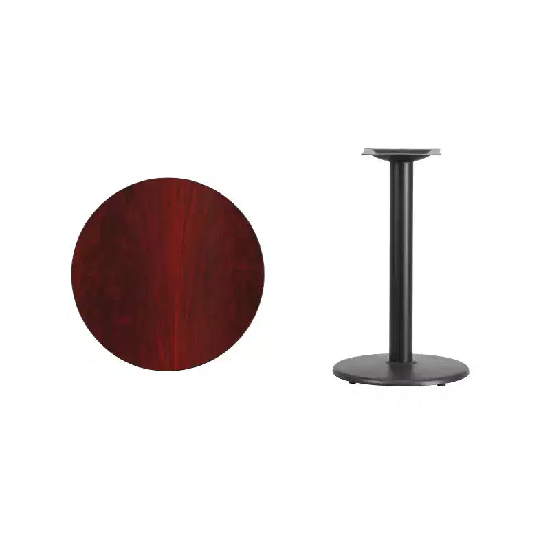 Table à manger ronde stratifiée avec base en fer, 2 places – Noir / Acajou / Naturel / Noyer