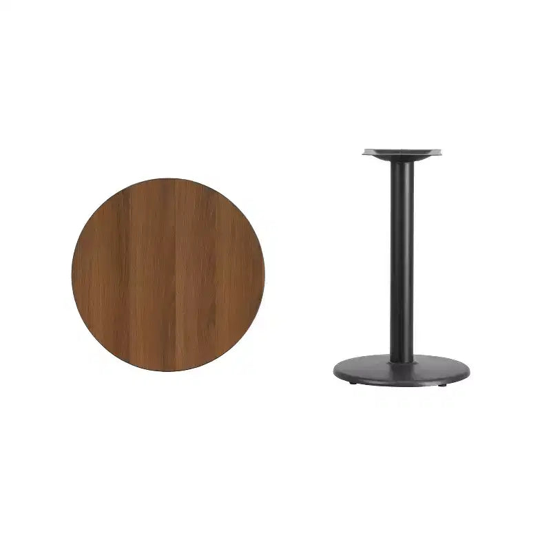 Table à manger ronde stratifiée avec base en fer, 2 places – Noir / Acajou / Naturel / Noyer