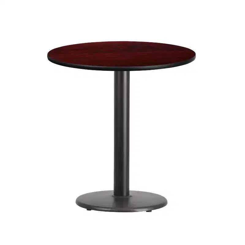 Table à manger ronde stratifiée avec base en fer, 2 places – Noir / Acajou / Naturel / Noyer