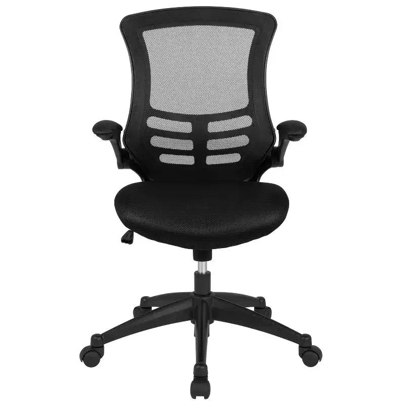 Fauteuil de bureau pivotant en maille à dossier mi-hauteur multicolore avec accoudoirs relevables, siège unique