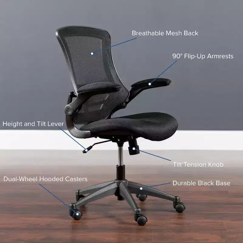 Fauteuil de bureau pivotant en maille à dossier mi-hauteur multicolore avec accoudoirs relevables, siège unique