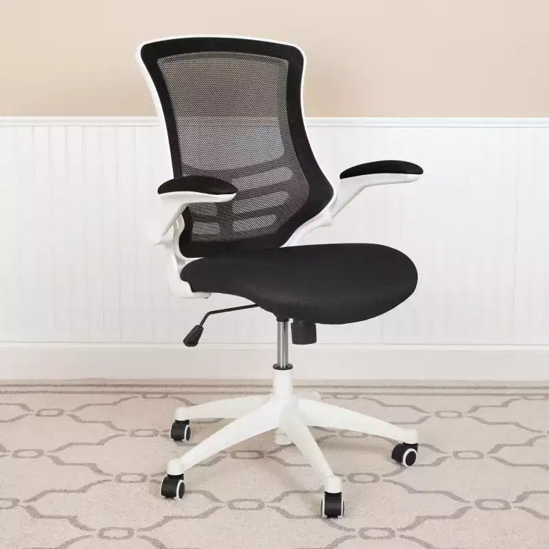 Fauteuil de bureau pivotant en maille à dossier mi-hauteur multicolore avec accoudoirs relevables, siège unique