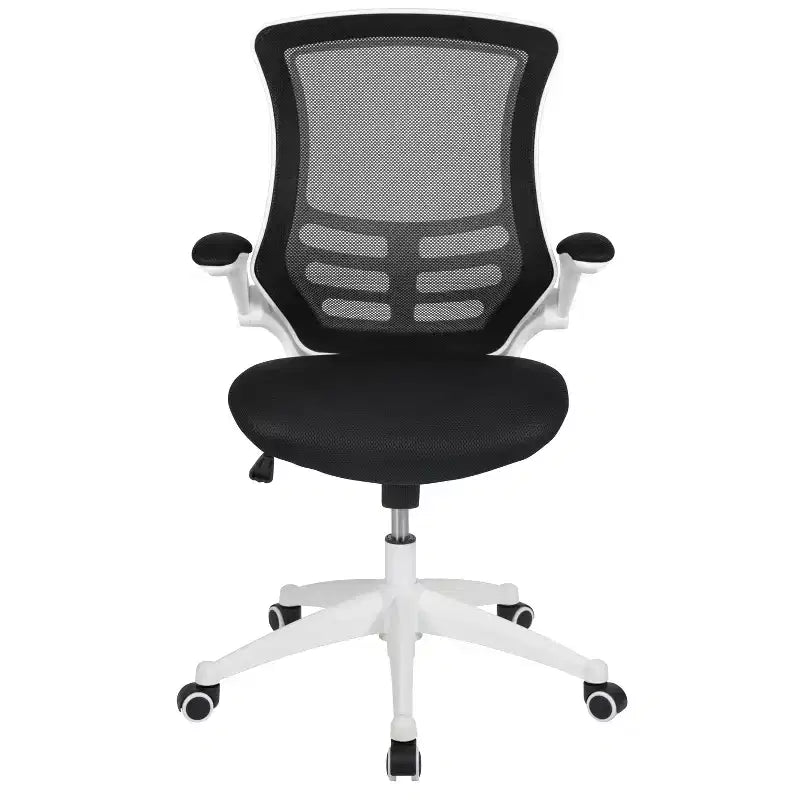 Fauteuil de bureau pivotant en maille à dossier mi-hauteur multicolore avec accoudoirs relevables, siège unique