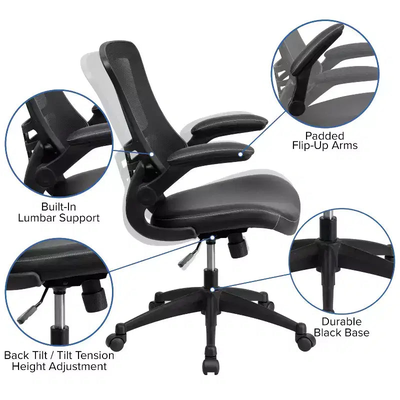 Fauteuil de bureau pivotant en maille à dossier mi-hauteur multicolore avec accoudoirs relevables, siège unique