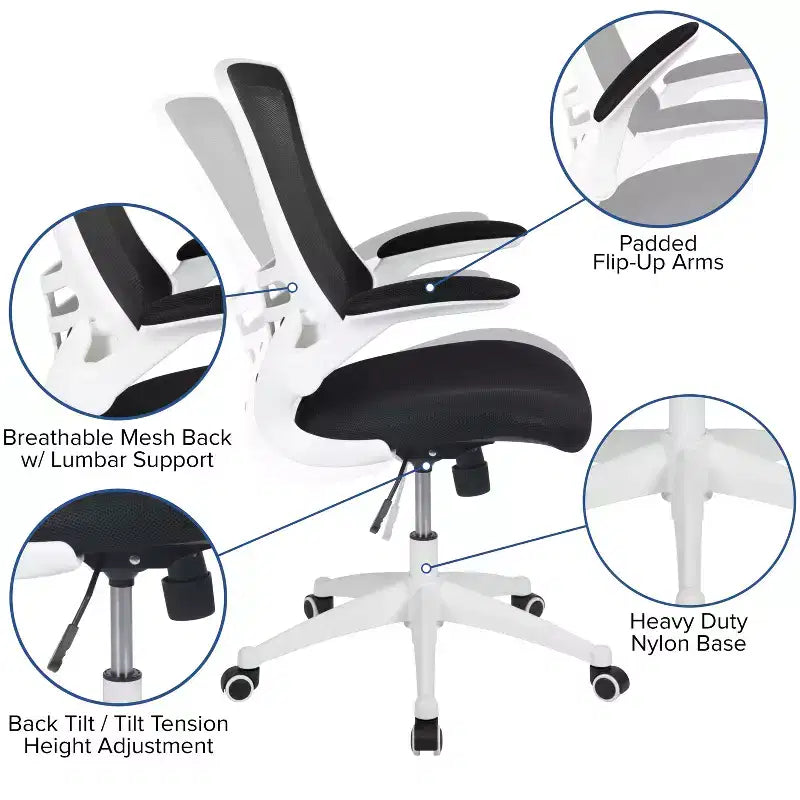 Fauteuil de bureau pivotant en maille à dossier mi-hauteur multicolore avec accoudoirs relevables, siège unique