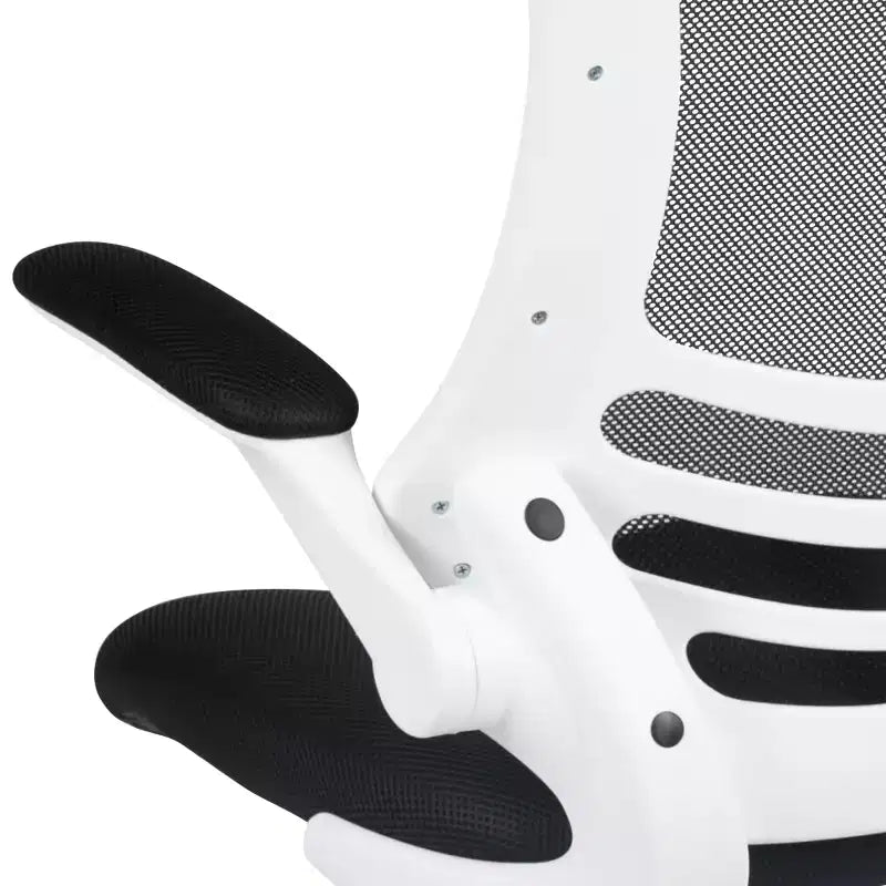 Fauteuil de bureau pivotant en maille à dossier mi-hauteur multicolore avec accoudoirs relevables, siège unique