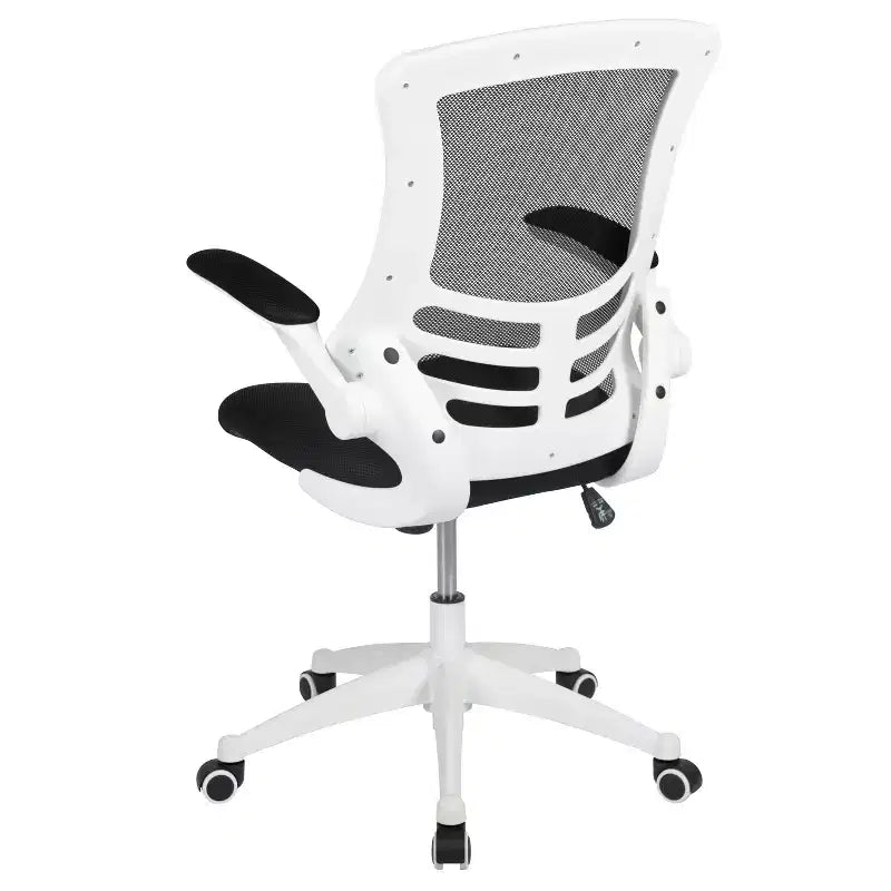 Fauteuil de bureau pivotant en maille à dossier mi-hauteur multicolore avec accoudoirs relevables, siège unique