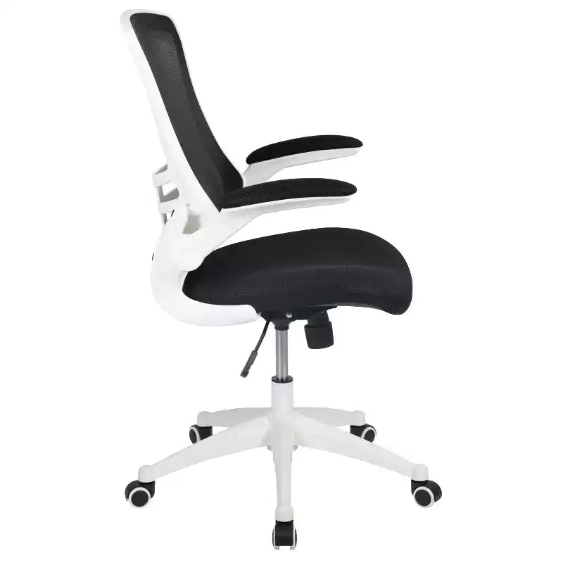 Fauteuil de bureau pivotant en maille à dossier mi-hauteur multicolore avec accoudoirs relevables, siège unique