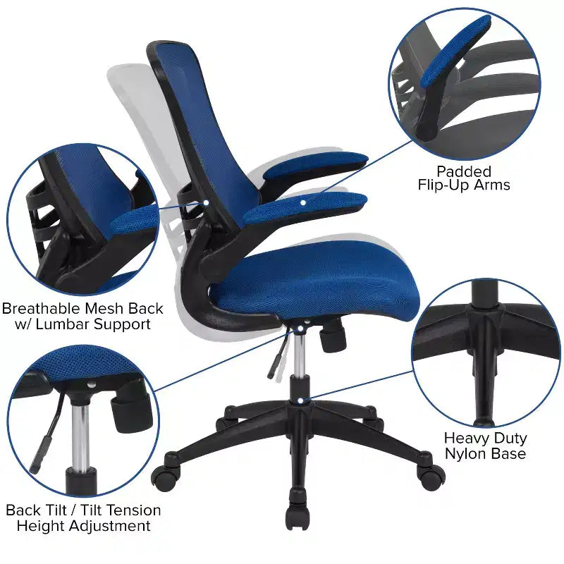 Fauteuil de bureau pivotant en maille à dossier mi-hauteur multicolore avec accoudoirs relevables, siège unique