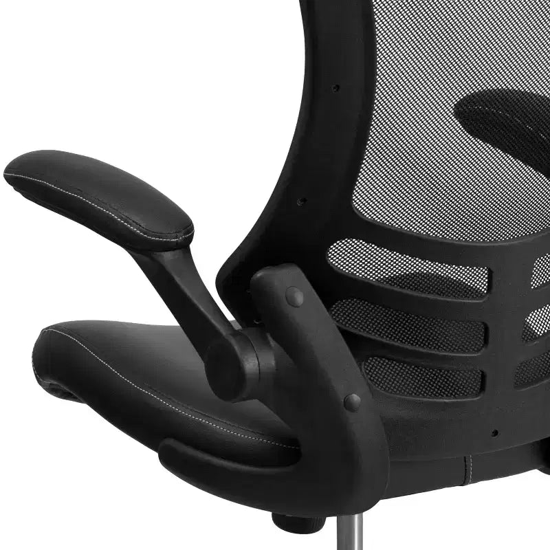 Fauteuil de bureau pivotant en maille à dossier mi-hauteur multicolore avec accoudoirs relevables, siège unique