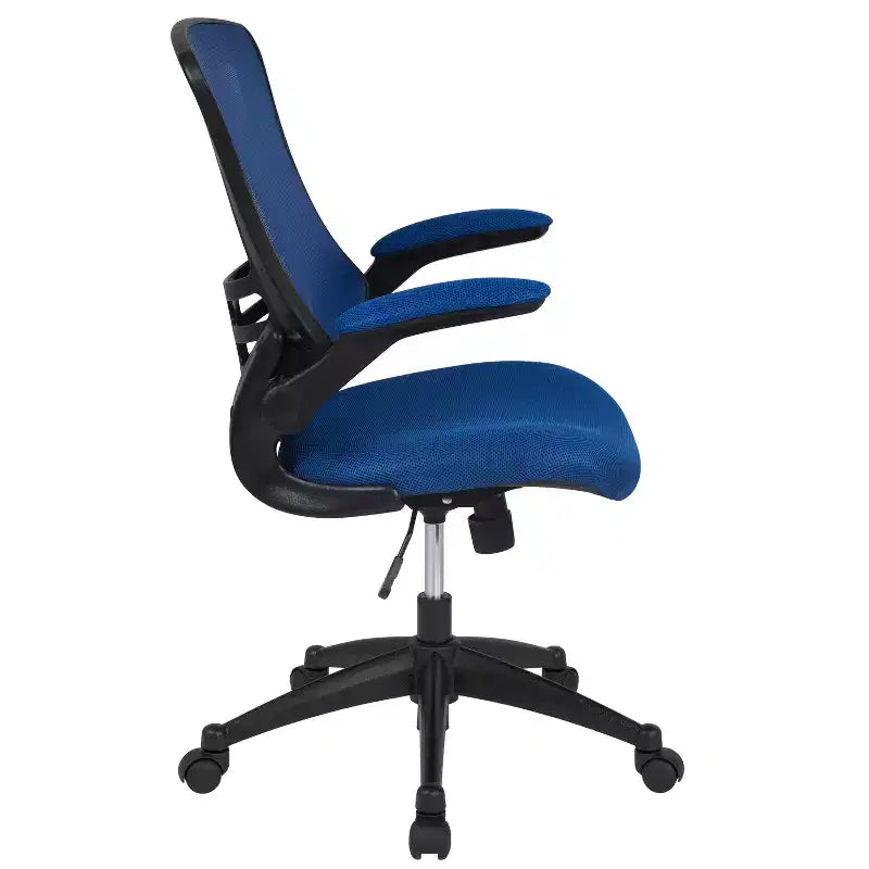 Fauteuil de bureau pivotant en maille à dossier mi-hauteur multicolore avec accoudoirs relevables, siège unique