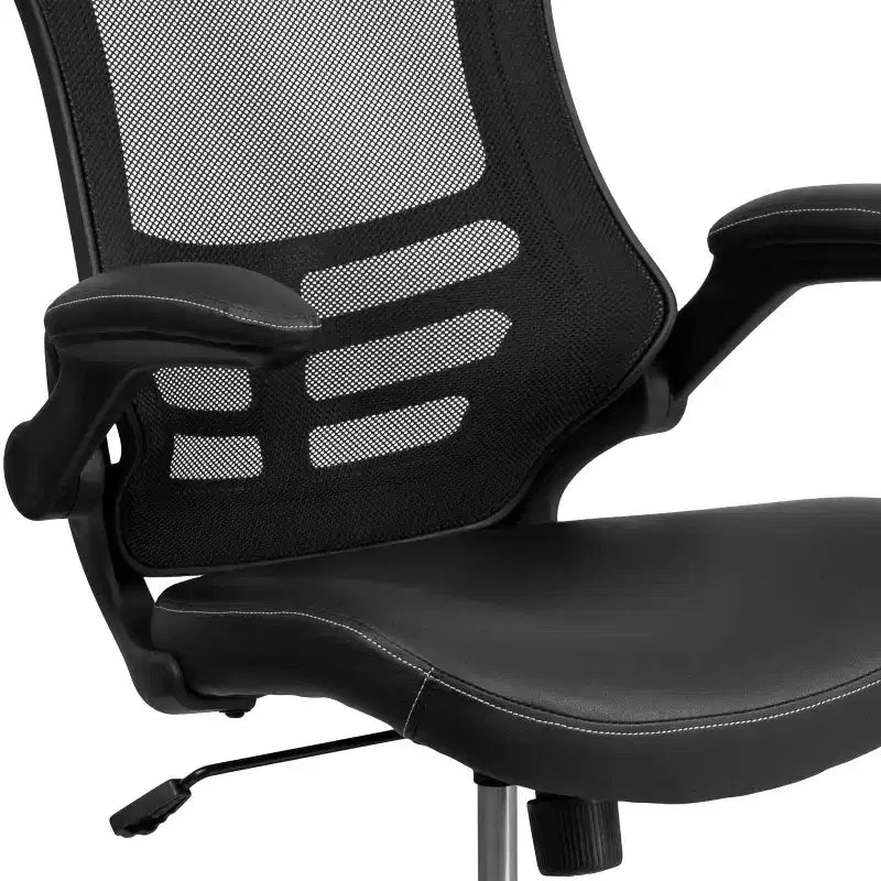 Fauteuil de bureau pivotant en maille à dossier mi-hauteur multicolore avec accoudoirs relevables, siège unique