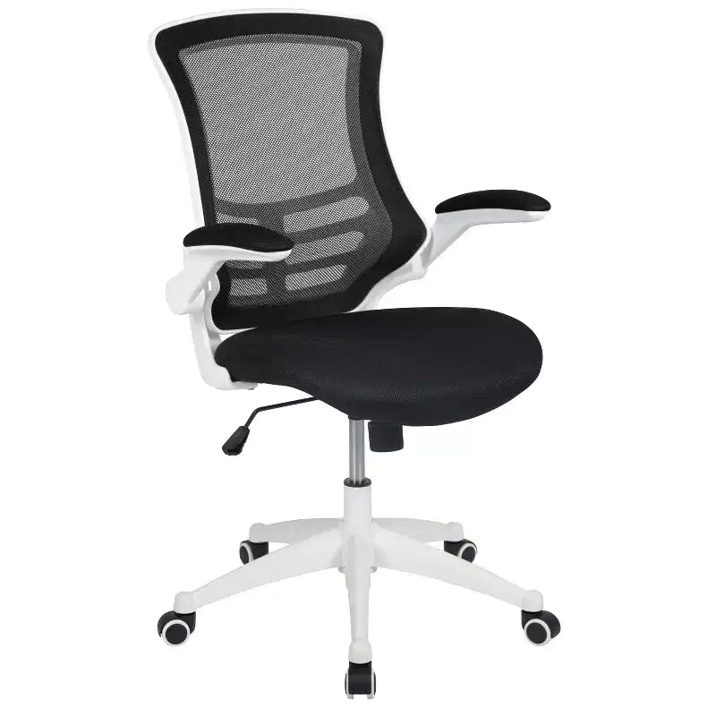 Fauteuil de bureau pivotant en maille à dossier mi-hauteur multicolore avec accoudoirs relevables, siège unique