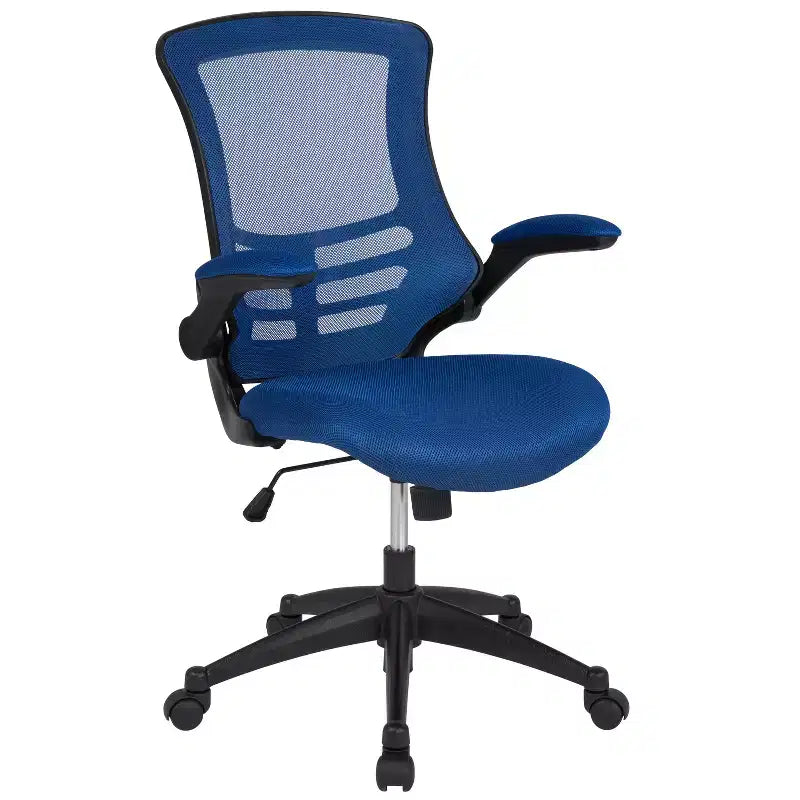 Fauteuil de bureau pivotant en maille à dossier mi-hauteur multicolore avec accoudoirs relevables, siège unique