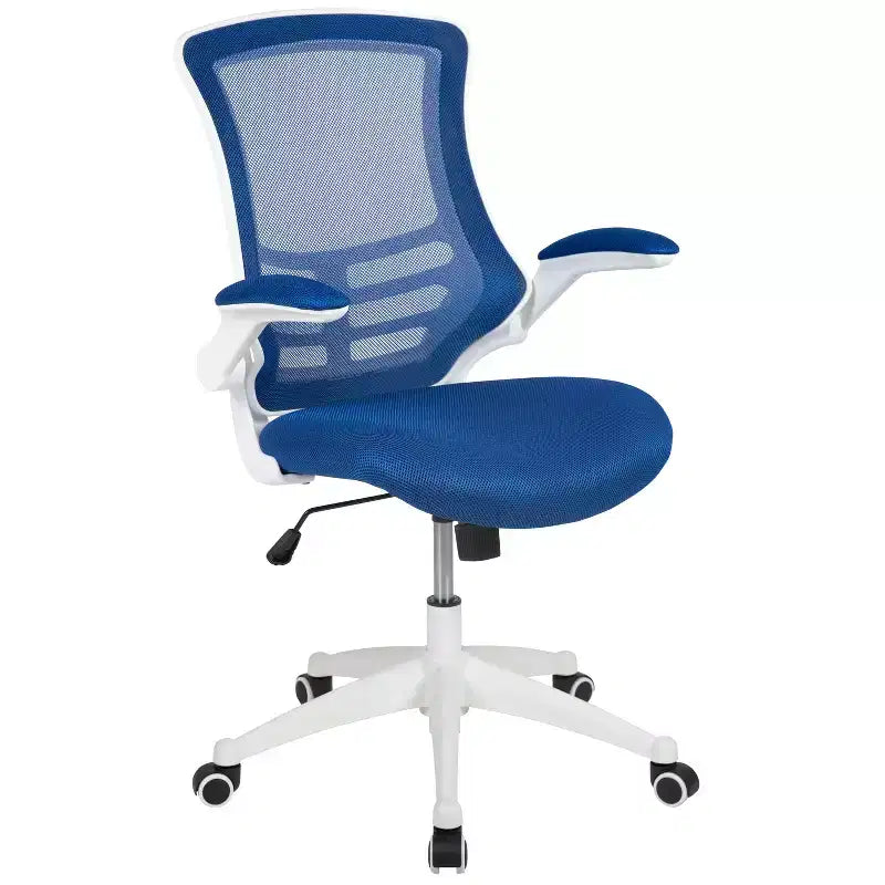 Fauteuil de bureau pivotant en maille à dossier mi-hauteur multicolore avec accoudoirs relevables, siège unique
