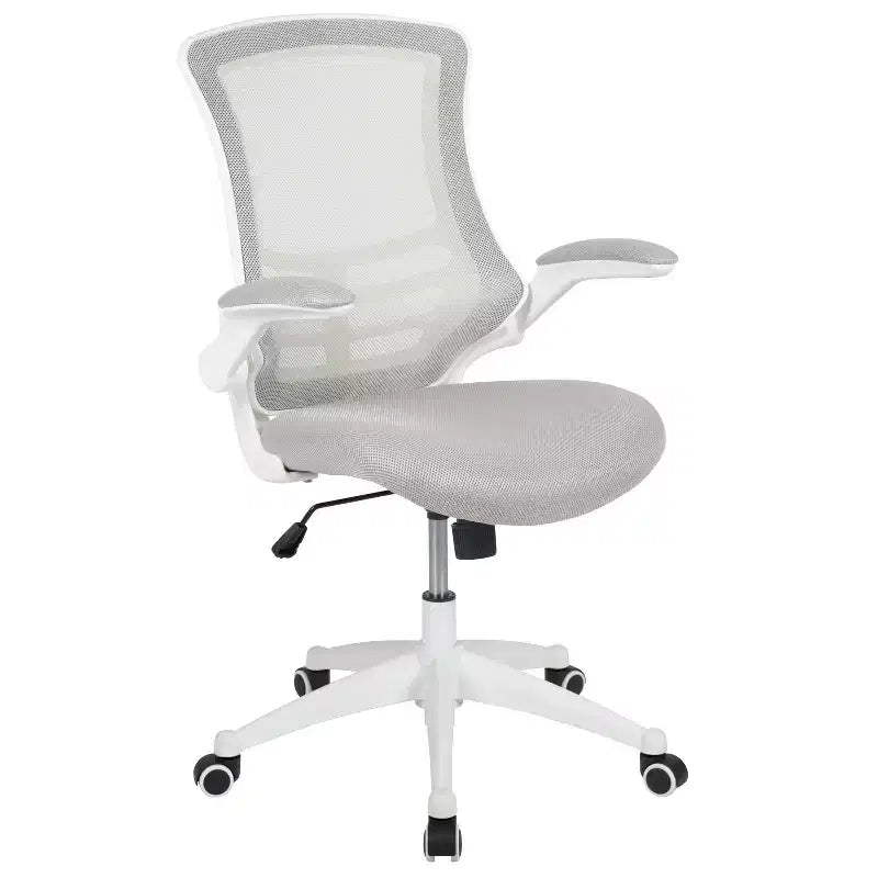 Fauteuil de bureau pivotant en maille à dossier mi-hauteur multicolore avec accoudoirs relevables, siège unique