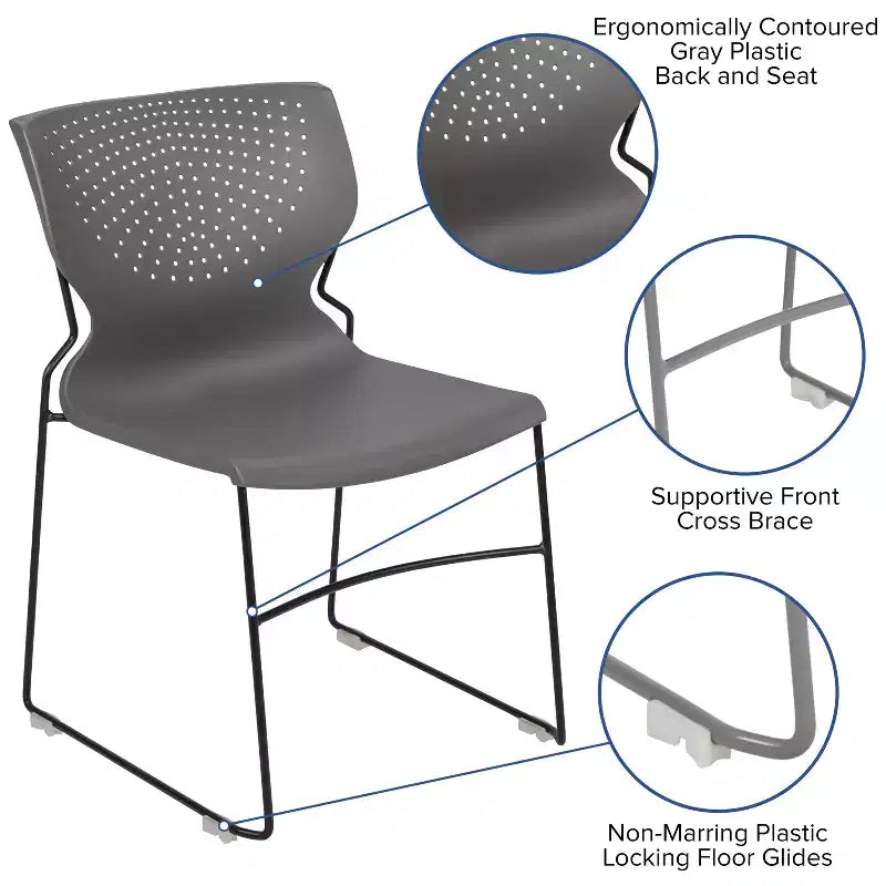 Chaise visiteur empilable sans accoudoirs, siège unique – Noir / Gris / Bleu marine / Orange