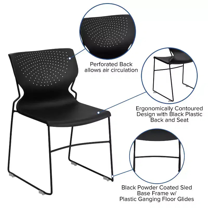 Chaise visiteur empilable sans accoudoirs, siège unique – Noir / Gris / Bleu marine / Orange