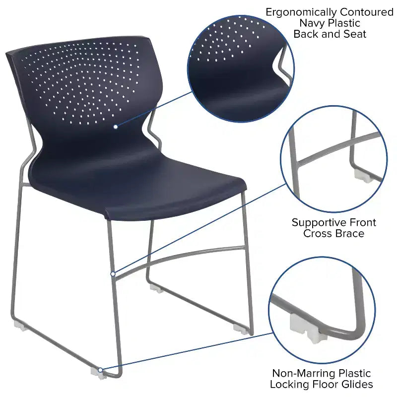 Chaise visiteur empilable sans accoudoirs, siège unique – Noir / Gris / Bleu marine / Orange