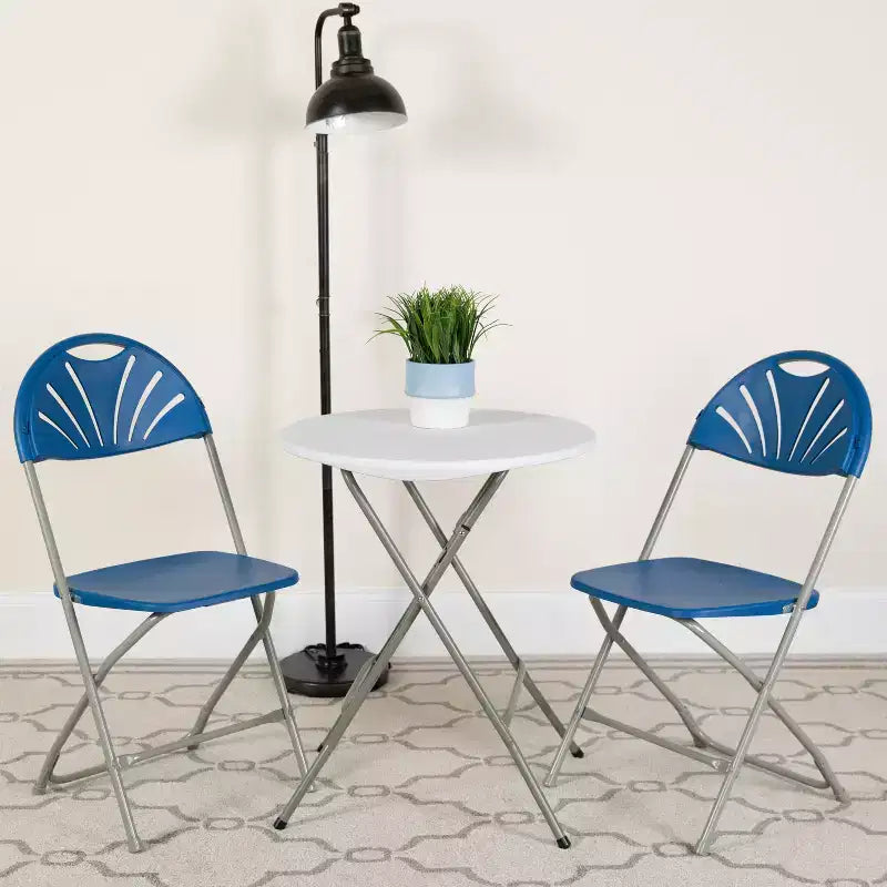 Chaise pliante en plastique avec dossier en éventail, lot de 2 – Noir / Bleu / Bordeaux / Anthracite / Blanc