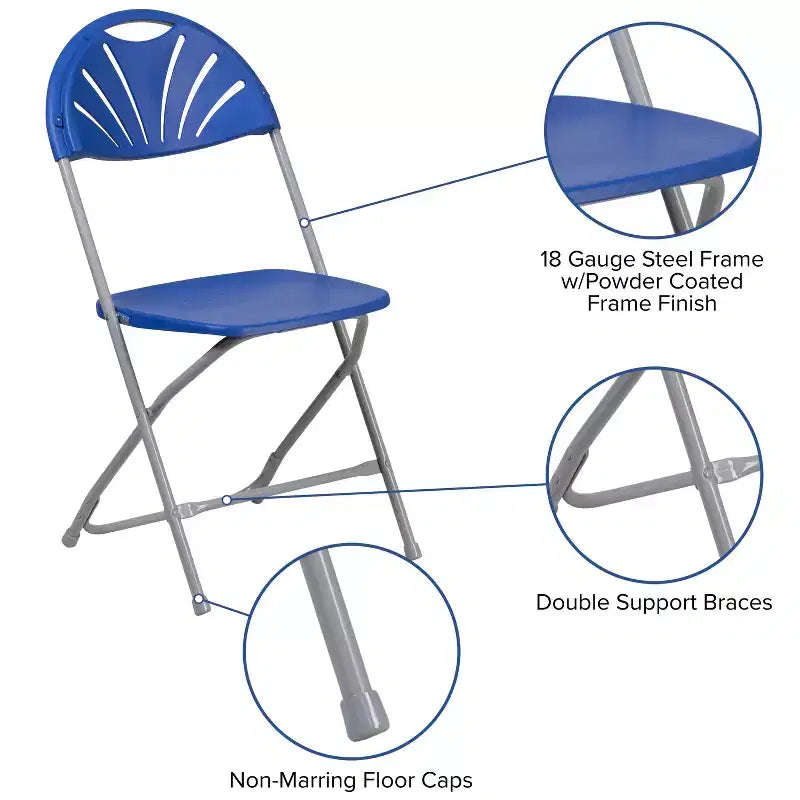 Chaise pliante en plastique avec dossier en éventail, lot de 2 – Noir / Bleu / Bordeaux / Anthracite / Blanc