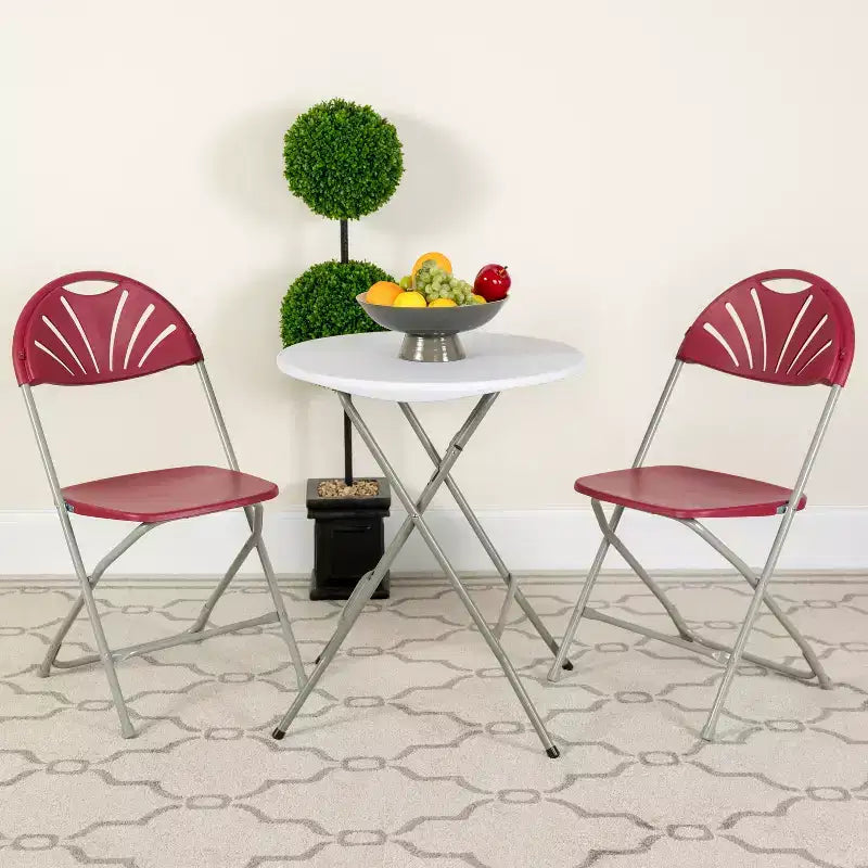 Chaise pliante en plastique avec dossier en éventail, lot de 2 – Noir / Bleu / Bordeaux / Anthracite / Blanc