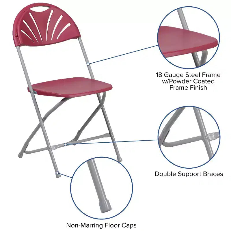 Chaise pliante en plastique avec dossier en éventail, lot de 2 – Noir / Bleu / Bordeaux / Anthracite / Blanc