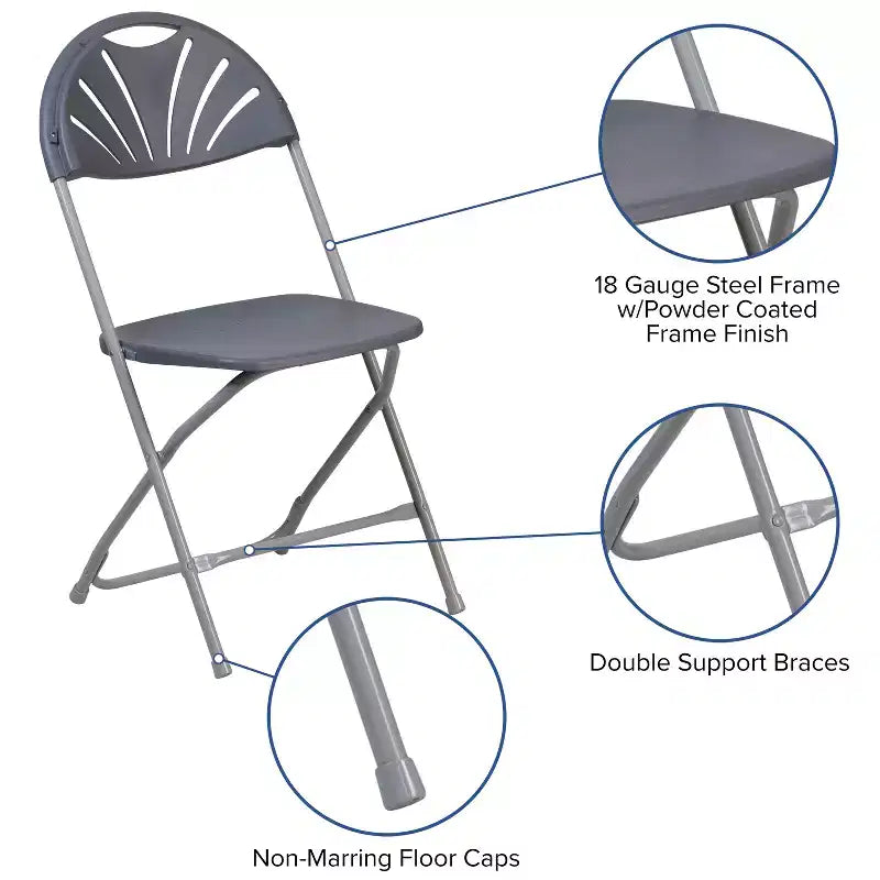 Chaise pliante en plastique avec dossier en éventail, lot de 2 – Noir / Bleu / Bordeaux / Anthracite / Blanc
