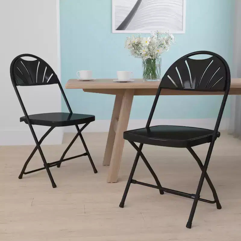 Chaise pliante en plastique avec dossier en éventail, lot de 2 – Noir / Bleu / Bordeaux / Anthracite / Blanc